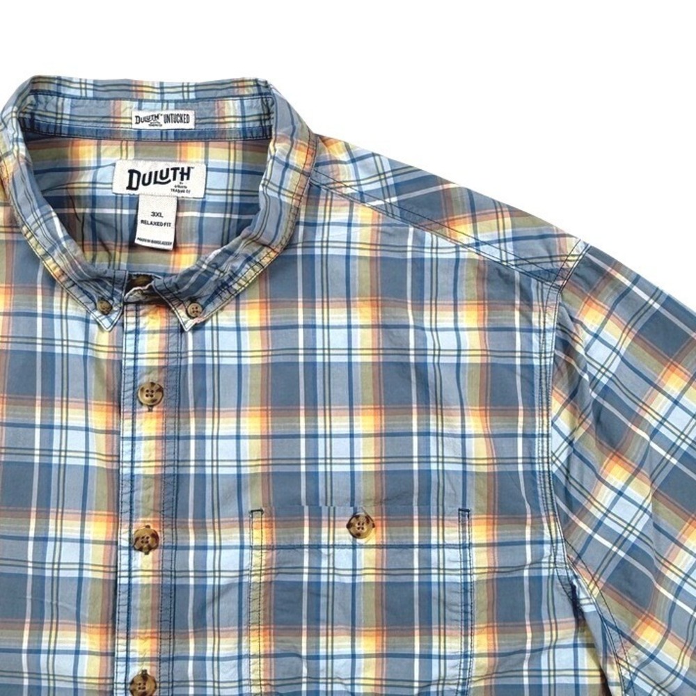 Duluth Trading Co Mens Relaxed Fit Untucked Plaid Shirt Blue Sz 3XL